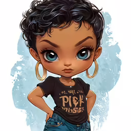 an illustration of a little girl with big blue eyes