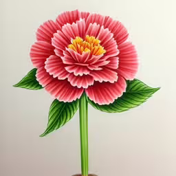flower with green leaves on the side and a light pink flower inside,a large flower painted on a white background