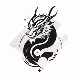 a black and white yin dragon with the symbol