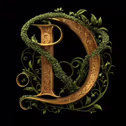 an ornate capital d made up of vines and foliage