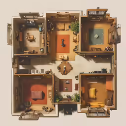 an overhead view of a living and dining area