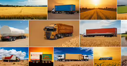 a series of photos depicting a semi truck, two semitrucks and a tractor trailer,several different trucks are shown in the image