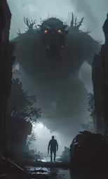 a demonic creature that is standing in the middle of a street