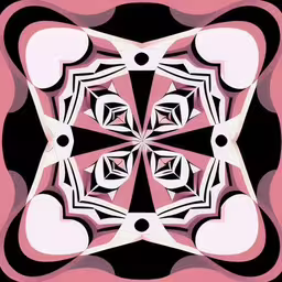 a multicolored abstract design in pink, black, and white
