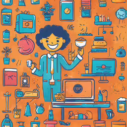 a man holding a cup in one hand while standing in front of a laptop computer,a woman is holding a small item with both hands