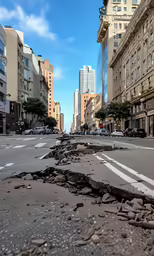 a broken up stoplight on a city street
