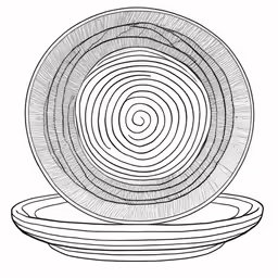 an outlined image of a large plate with a spiral design