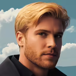 there is a man with long blond hair wearing black shirt and collar