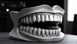 a white sculpture of a human mouth with teeth