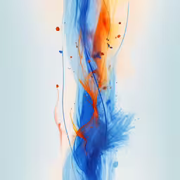 an abstract painting on blue and orange ink