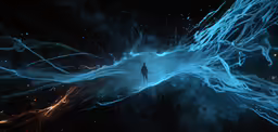 a person standing in the middle of an artistic tunnel