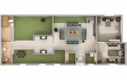 a top down view of a room that has a patio