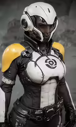 a person with armor on wearing a helmet