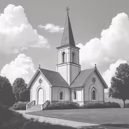 a black and white photo of an old church