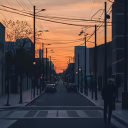an empty street with cars and street lamps at night