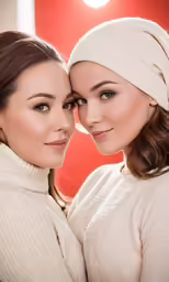 two women posing for a picture and holding each other