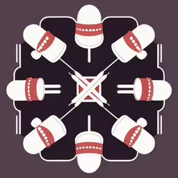 an odd looking illustration of bowling pins and bowling balls,an illustration of a black and white picture with white objects,there is a design for some kind of wallpaper,a red and white illustration of many cups,a drawing of different things that can be seen in this picture