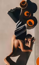 a top down view of a woman in a bathing suit laying on the ground