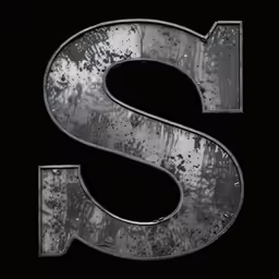 the letter s made out of metal in a black background