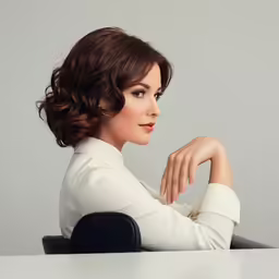 a woman in white top sitting at a desk
