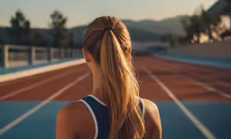 a female tennis player has her hair in a pony tail