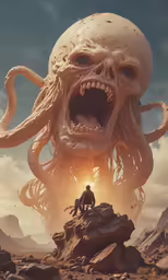 giant octopus standing on the side of an empty mountain