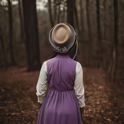 a woman in a dress is standing with a hat on