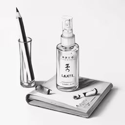 a bottle of water with a pencil and an eraser