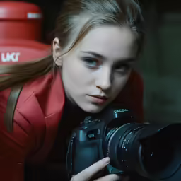 a girl holding a camera takes a photo