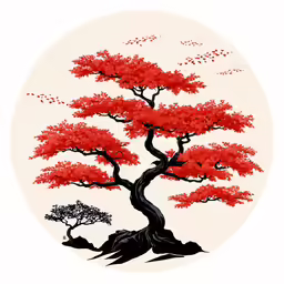 an oriental painting depicting a tree in bloom