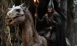 a man on a horse with a staff
