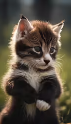 a brown and white kitten with black dots on his paws