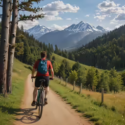 person riding a bike on a dirt road in the mountains