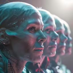 three identical female character looking in different directions
