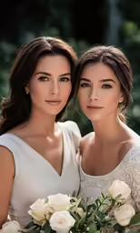 two beautiful brides holding their bridal bouquet