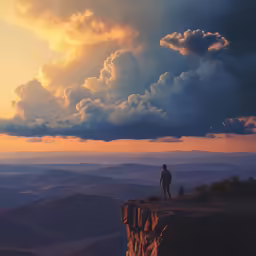 a person overlooking the sky from a cliff overlooking a valley