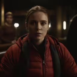 a person with a red jacket in the background