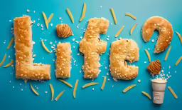the word fit spelled out in letters and various food objects