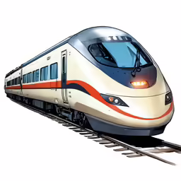 a white and orange train traveling along train tracks