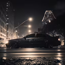 cars driving on the street in a city at night