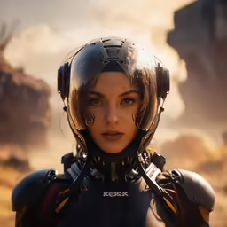 an image of the female person wearing a helmet and jacket