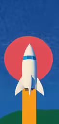 an illustration of a rocket taking off into the sky
