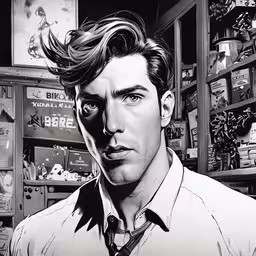 a man looking at something in a store,a man looking at a photo in a store