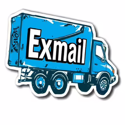a blue truck with the word exmail printed on it