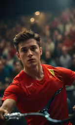 a man is playing tennis in front of a crowd