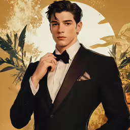 a painting of a young man wearing a tuxedo