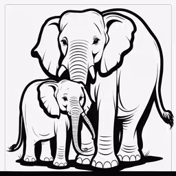 an elephant and calf standing in front of each other,an elephant and baby elephant with one of its tusks