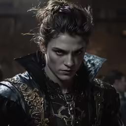 a male elf dressed in black and wearing a hat