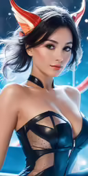 there is a woman that is wearing devil horns