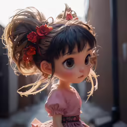 a little girl with black hair and frizzy brown eyes